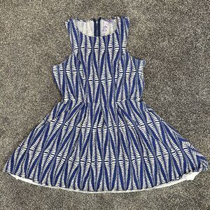Ayla By Anthropology Flare Dress Blue & White Leaf Print Lined Zip Closure Sz Sm